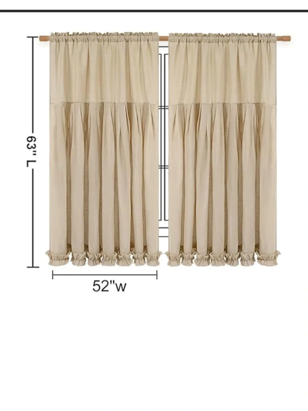Beige Ruffled Sheer Window Curtain Panels -